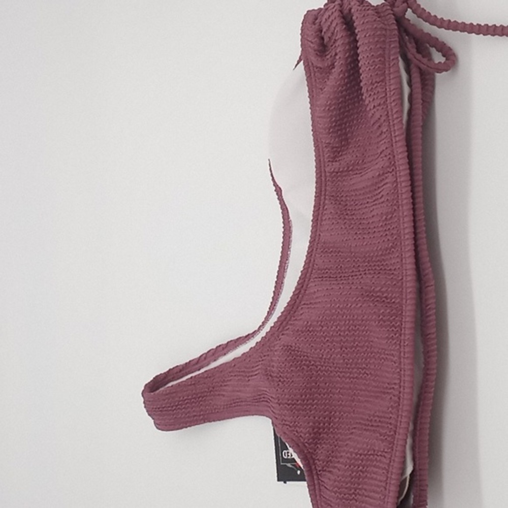 Salt + Cove Sandy Rib One-Shoulder Bikini Swim Top Mauve - Picture 7 of 15